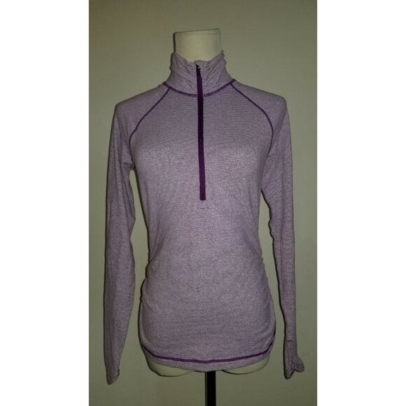 LUCY WOMEN SZ XS 1/4 ZIP ACTIVE TOP PURPLE & OFF WHITE STRIPES LS S2 - Picture 1 of 3